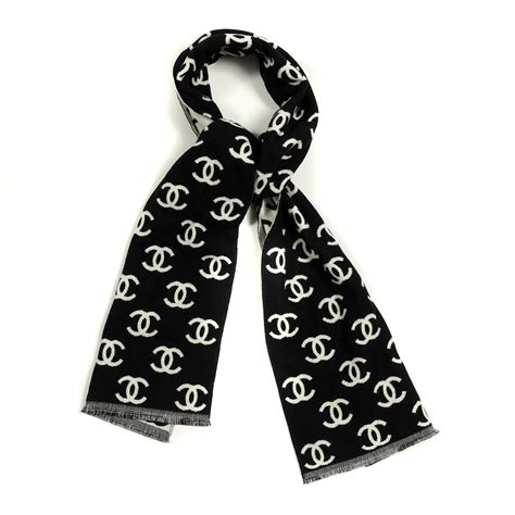 coco chanel black dress white scarf|chanel scarf black and white.